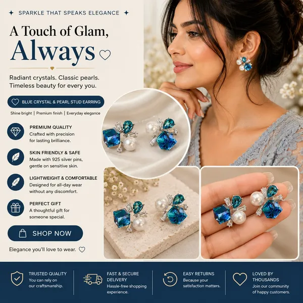 Elegant_Blue_Crystal_Pearl_Stud_Earrings_For_Women_Statement_Geometric_Design_With_Teardrop_Gemstones_Sparkling_Cz_Detailing_And_White_Pearl_Accents_Party_Wear_Fashion_Jewellery