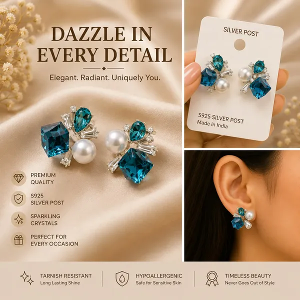 Elegant_Blue_Crystal_Pearl_Stud_Earrings_For_Women_Statement_Geometric_Design_With_Teardrop_Gemstones_Sparkling_Cz_Detailing_And_White_Pearl_Accents_Party_Wear_Fashion_Jewellery