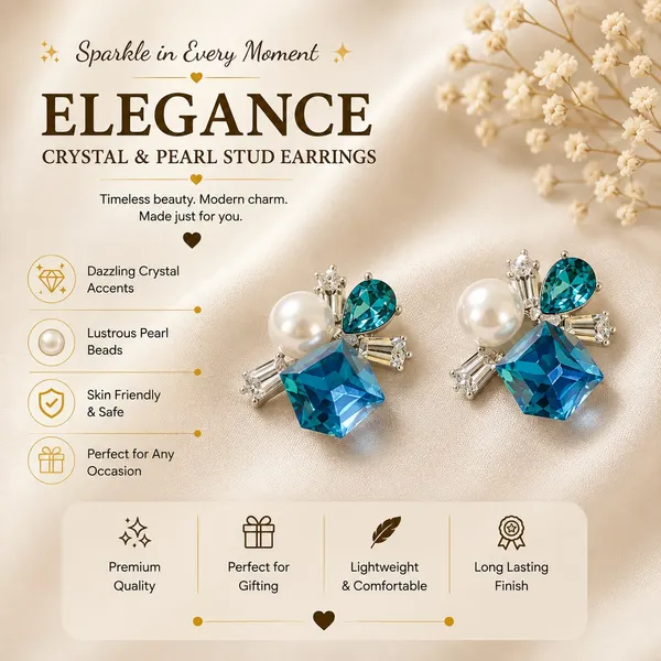 Elegant_Blue_Crystal_Pearl_Stud_Earrings_For_Women_Statement_Geometric_Design_With_Teardrop_Gemstones_Sparkling_Cz_Detailing_And_White_Pearl_Accents_Party_Wear_Fashion_Jewellery