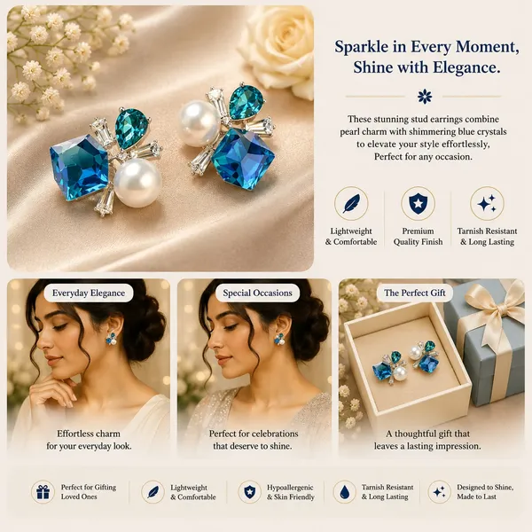 Elegant_Blue_Crystal_Pearl_Stud_Earrings_For_Women_Statement_Geometric_Design_With_Teardrop_Gemstones_Sparkling_Cz_Detailing_And_White_Pearl_Accents_Party_Wear_Fashion_Jewellery