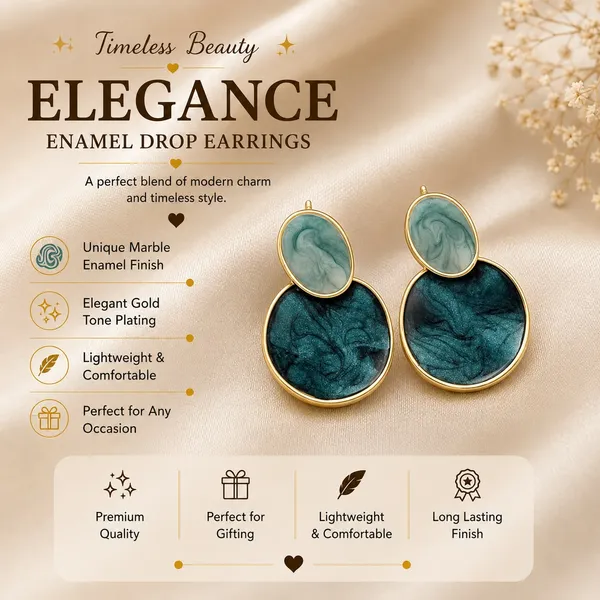 Elegant_Blue_Oval_Drop_Stud_Earrings_For_Women_With_Dual_Tone_Marbled_Design_Gold_Tone_Border_Modern_Geometric_Fashion_Jewellery_For_Party_Office_Festive_And_Daily_Wear