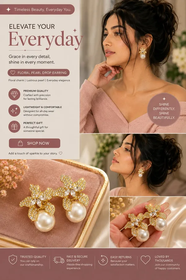 Elegant_Gold_Plated_Floral_Pearl_Drop_Earrings_For_Women_Sparkling_Rhinestone_Butterfly_Flower_Design_With_Large_Faux_Pearl_Stylish_Statement_Jewellery_For_Party_Wedding_Festive_And_Special_Occasions