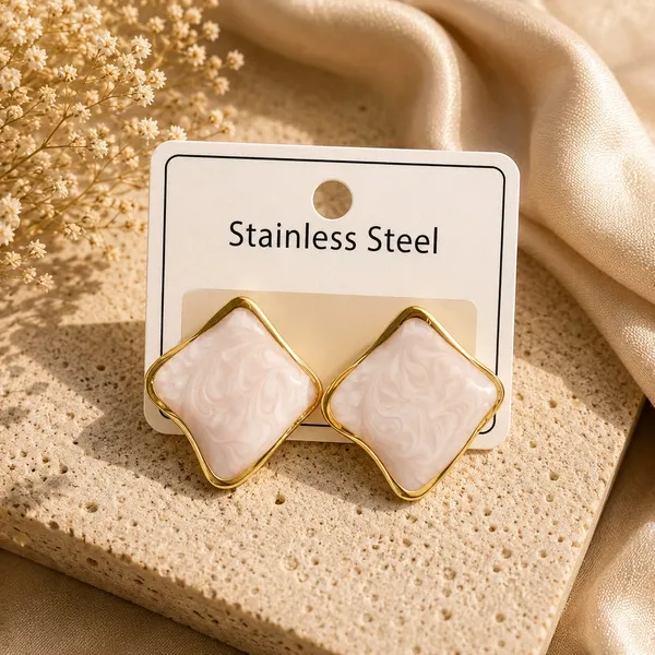 Elegant_White_Enamel_Square_Stud_Earrings_For_Women_Gold_Tone_Geometric_Design_With_Marbled_Finish_Stylish_Stainless_Steel_Fashion_Jewellery_For_Party_Office_Festive_And_Everyday_Wear