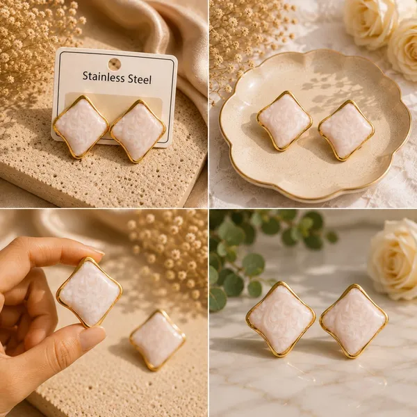 Elegant_White_Enamel_Square_Stud_Earrings_For_Women_Gold_Tone_Geometric_Design_With_Marbled_Finish_Stylish_Stainless_Steel_Fashion_Jewellery_For_Party_Office_Festive_And_Everyday_Wear