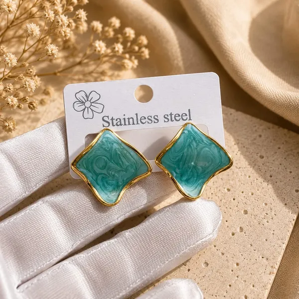 Elegant_Teal_Blue_Enamel_Square_Stud_Earrings_For_Women_Gold_Tone_Geometric_Statement_Design_Stylish_Stainless_Steel_Fashion_Jewellery_For_Party_Office_Festive_And_Everyday_Wear