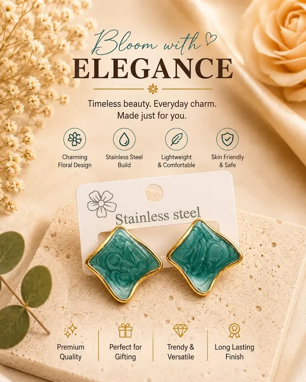 Elegant_Teal_Blue_Enamel_Square_Stud_Earrings_For_Women_Gold_Tone_Geometric_Statement_Design_Stylish_Stainless_Steel_Fashion_Jewellery_For_Party_Office_Festive_And_Everyday_Wear