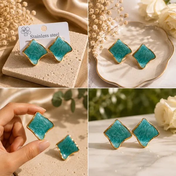 Elegant_Teal_Blue_Enamel_Square_Stud_Earrings_For_Women_Gold_Tone_Geometric_Statement_Design_Stylish_Stainless_Steel_Fashion_Jewellery_For_Party_Office_Festive_And_Everyday_Wear