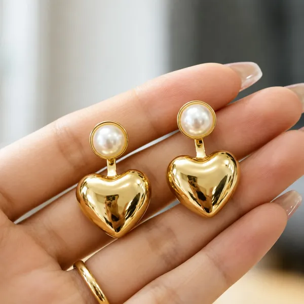 Elegant_Gold_Heart_Pearl_Drop_Earrings_For_Women_Stylish_Heart_Shaped_Dangle_Earrings_With_Round_Pearl_Studs_Minimal_Trendy_Fashion_Jewellery_For_Party_Date_And_Festive_Wear