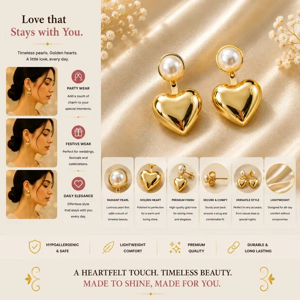Elegant_Gold_Heart_Pearl_Drop_Earrings_For_Women_Stylish_Heart_Shaped_Dangle_Earrings_With_Round_Pearl_Studs_Minimal_Trendy_Fashion_Jewellery_For_Party_Date_And_Festive_Wear