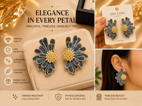 Elegant_Blue_Floral_Statement_Stud_Earrings_For_Women_And_Girls_Gold_Tone_Layered_Flower_Earrings_With_Intricate_Beaded_Center_And_Artistic_Blue_Enamel_Finish_Stylish_Jewellery_For_Party_Wedding_Festive_And_Everyday_Wear