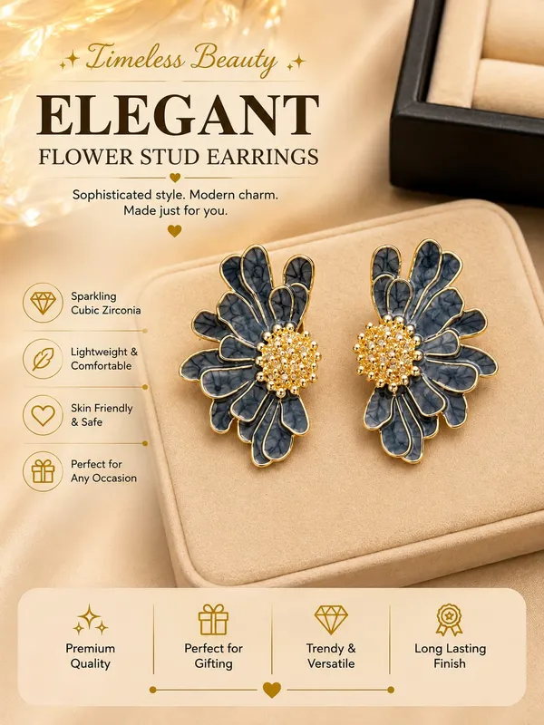Elegant_Blue_Floral_Statement_Stud_Earrings_For_Women_And_Girls_Gold_Tone_Layered_Flower_Earrings_With_Intricate_Beaded_Center_And_Artistic_Blue_Enamel_Finish_Stylish_Jewellery_For_Party_Wedding_Festive_And_Everyday_Wear