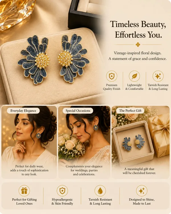 Elegant_Blue_Floral_Statement_Stud_Earrings_For_Women_And_Girls_Gold_Tone_Layered_Flower_Earrings_With_Intricate_Beaded_Center_And_Artistic_Blue_Enamel_Finish_Stylish_Jewellery_For_Party_Wedding_Festive_And_Everyday_Wear