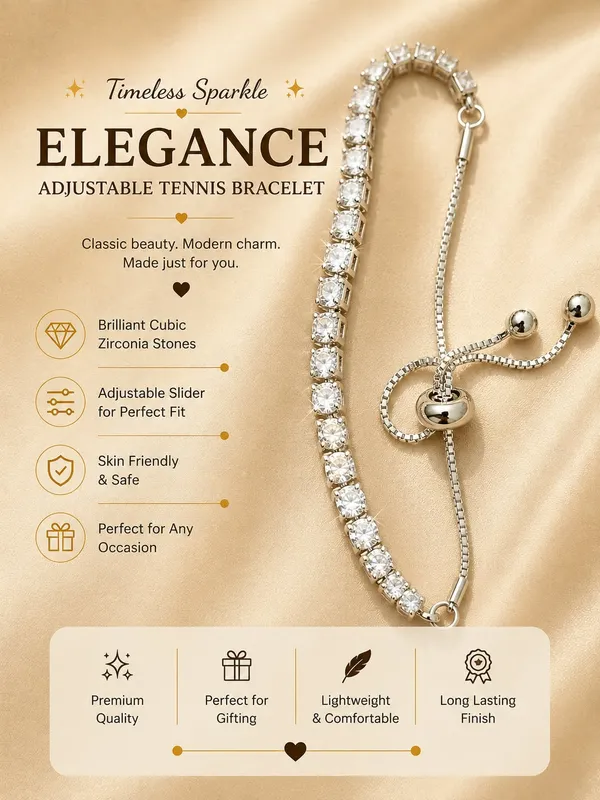 Elegant_Silver_Tennis_Bracelet_For_Women_Sparkling_Round_Crystal_Link_Chain_With_Adjustable_Bolo_Sliding_Clasp_Stylish_Minimalist_Bracelet_For_Daily_Wear_Party_Wedding_Festive_And_Special_Occasions