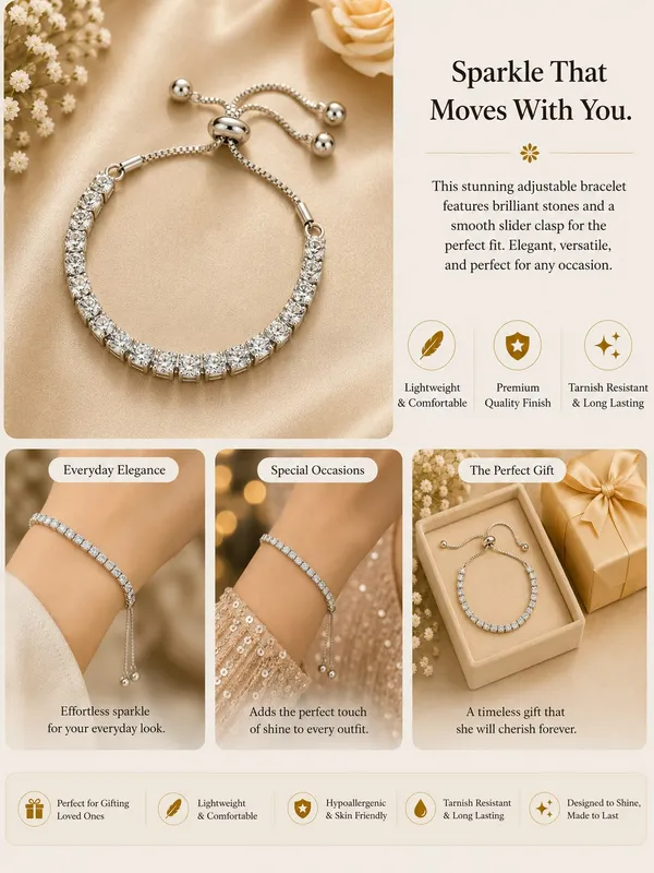 Elegant_Silver_Tennis_Bracelet_For_Women_Sparkling_Round_Crystal_Link_Chain_With_Adjustable_Bolo_Sliding_Clasp_Stylish_Minimalist_Bracelet_For_Daily_Wear_Party_Wedding_Festive_And_Special_Occasions