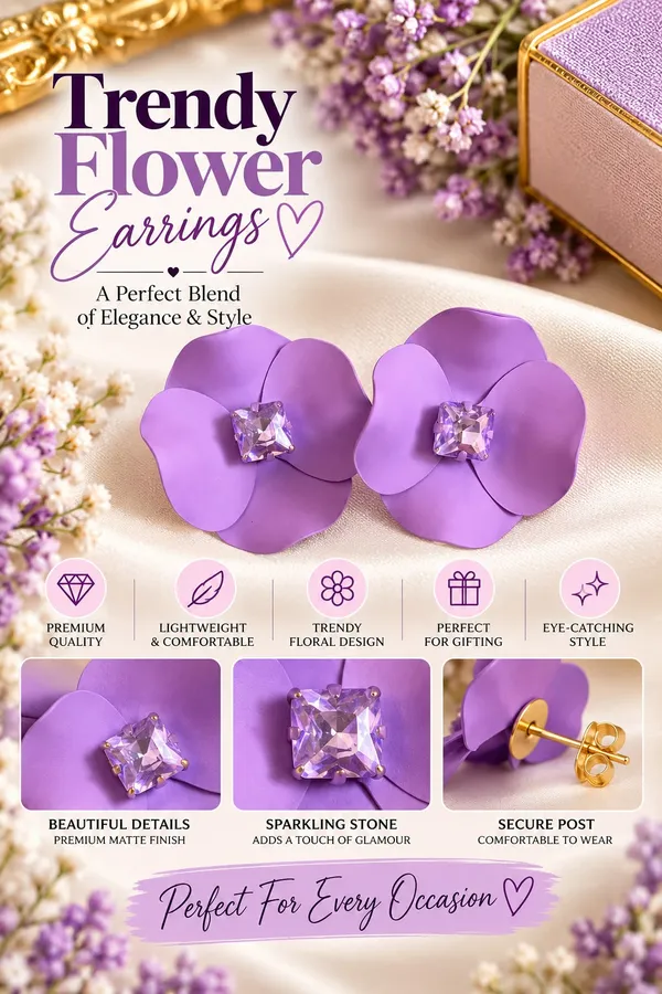 Elegant_Purple_Flower_Stud_Earrings_For_Women_With_Sparkling_Crystal_Center_Statement_Floral_Fashion_Jewellery_For_Party_Festive_And_Special_Occasions