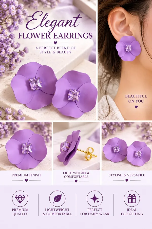 Elegant_Purple_Flower_Stud_Earrings_For_Women_With_Sparkling_Crystal_Center_Statement_Floral_Fashion_Jewellery_For_Party_Festive_And_Special_Occasions