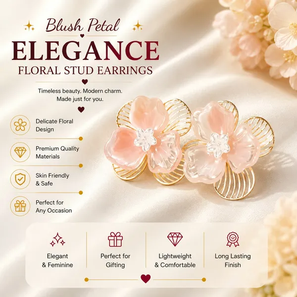 Elegant_Pink_Floral_Stud_Earrings_For_Women_Layered_Flower_Design_With_Gold_Tone_Wire_Petals_And_Chic_Crystal_Center_Trendy_Fashion_Jewellery_For_Party_Wedding_And_Festive_Wear