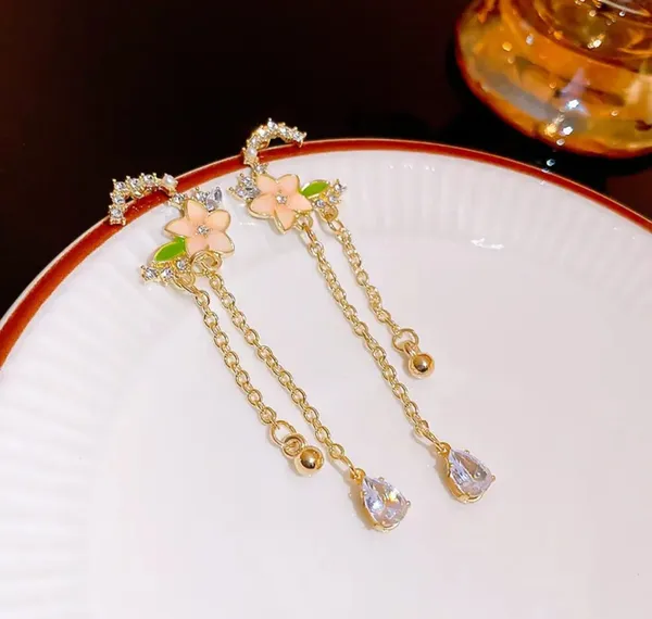 Elegant_Floral_Crystal_Hoop_Drop_Earrings_For_Women_Gold_Tone_Rhinestone_Flower_Chain_Statement_Jewellery_For_Party_Wedding_Festive_And_Special_Occasion_Wear