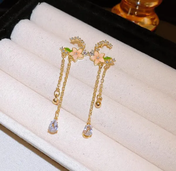 Elegant_Floral_Crystal_Hoop_Drop_Earrings_For_Women_Gold_Tone_Rhinestone_Flower_Chain_Statement_Jewellery_For_Party_Wedding_Festive_And_Special_Occasion_Wear
