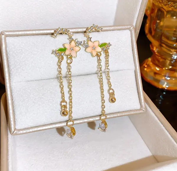 Elegant_Floral_Crystal_Hoop_Drop_Earrings_For_Women_Gold_Tone_Rhinestone_Flower_Chain_Statement_Jewellery_For_Party_Wedding_Festive_And_Special_Occasion_Wear