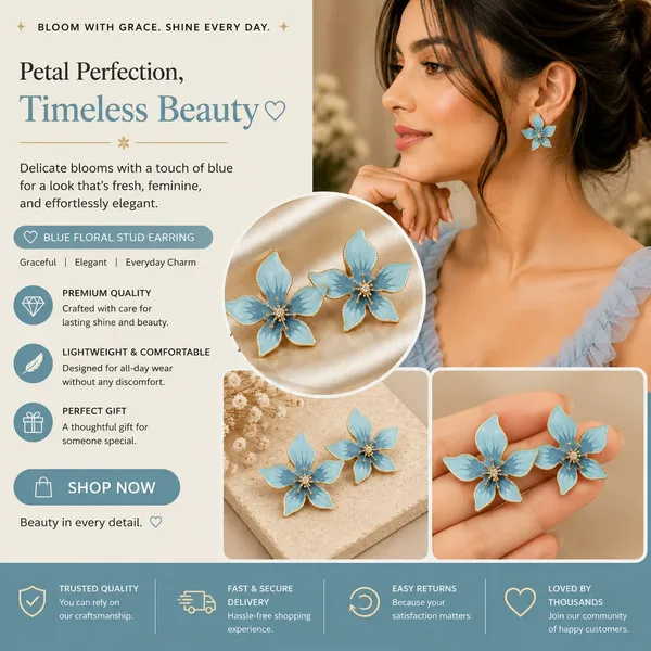 Elegant_Light_Blue_Floral_Stud_Earrings_For_Women_Beautiful_Enamel_Flower_Design_With_Sparkling_Center_Gold_Tone_Finish_Lightweight_Trendy_Fashion_Jewellery_For_Daily_Wear_Party_Wedding_And_Festive_Occasions