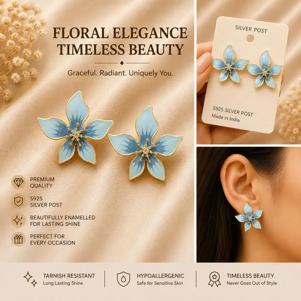 Elegant_Light_Blue_Floral_Stud_Earrings_For_Women_Beautiful_Enamel_Flower_Design_With_Sparkling_Center_Gold_Tone_Finish_Lightweight_Trendy_Fashion_Jewellery_For_Daily_Wear_Party_Wedding_And_Festive_Occasions