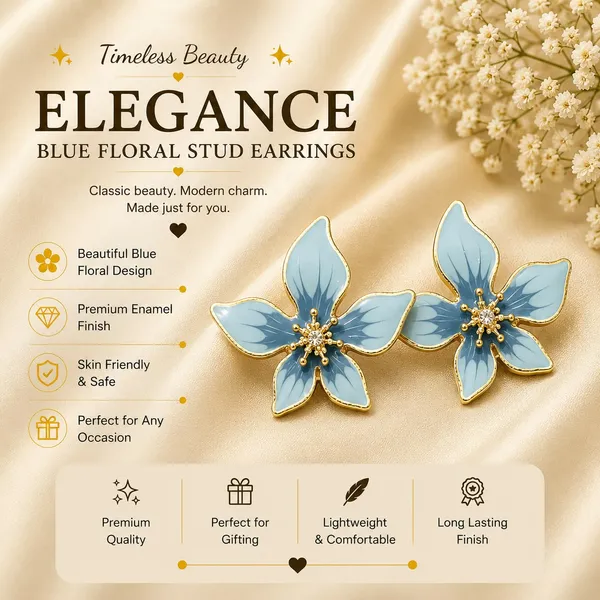 Elegant_Light_Blue_Floral_Stud_Earrings_For_Women_Beautiful_Enamel_Flower_Design_With_Sparkling_Center_Gold_Tone_Finish_Lightweight_Trendy_Fashion_Jewellery_For_Daily_Wear_Party_Wedding_And_Festive_Occasions