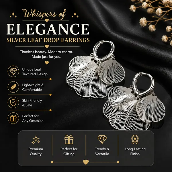 Elegant_Silver_Tone_Floral_Drop_Earrings_For_Women_Layered_Petal_Design_With_Fine_Line_Texture_Stylish_Statement_Fashion_Jewellery_For_Party_Wedding_Festive_And_Special_Occasions