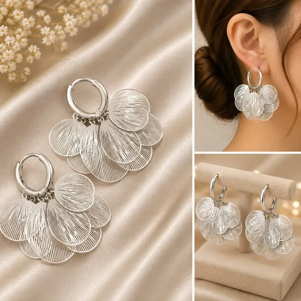 Elegant_Silver_Tone_Floral_Drop_Earrings_For_Women_Layered_Petal_Design_With_Fine_Line_Texture_Stylish_Statement_Fashion_Jewellery_For_Party_Wedding_Festive_And_Special_Occasions