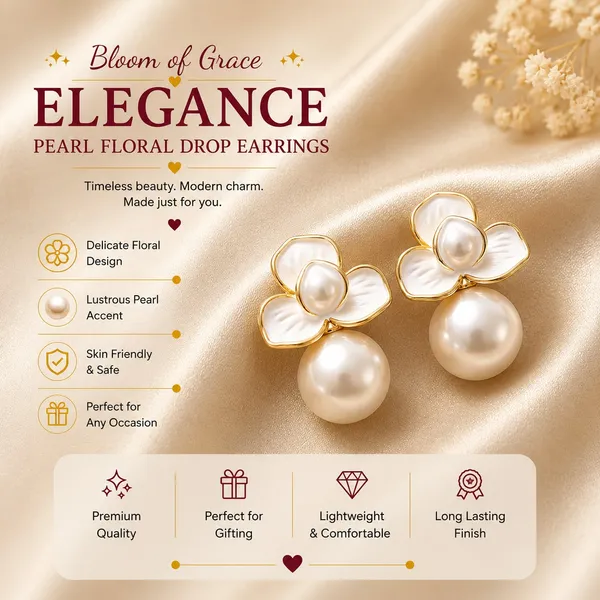 Elegant_White_Floral_Pearl_Drop_Earrings_For_Women_Gold_Tone_Flower_Stud_Earrings_With_Large_Faux_Pearl_Drops_Chic_Minimal_Fashion_Jewellery_For_Party_Wedding_Festive_And_Special_Occasion_Wear