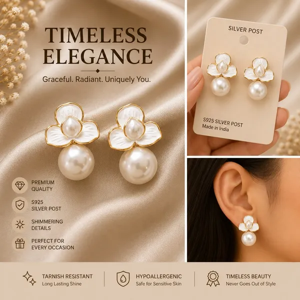 Elegant_White_Floral_Pearl_Drop_Earrings_For_Women_Gold_Tone_Flower_Stud_Earrings_With_Large_Faux_Pearl_Drops_Chic_Minimal_Fashion_Jewellery_For_Party_Wedding_Festive_And_Special_Occasion_Wear
