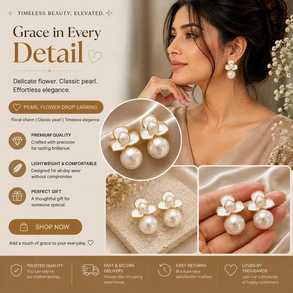 Elegant_White_Floral_Pearl_Drop_Earrings_For_Women_Gold_Tone_Flower_Stud_Earrings_With_Large_Faux_Pearl_Drops_Chic_Minimal_Fashion_Jewellery_For_Party_Wedding_Festive_And_Special_Occasion_Wear