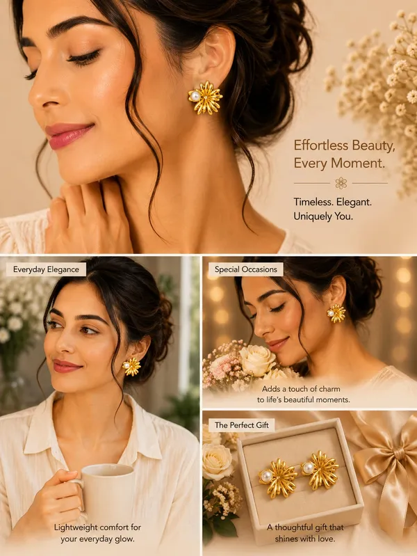Elegant_Gold_Tone_Flower_Stud_Earrings_For_Women_With_Pearl_Detail_Floral_Statement_Design_Stainless_Steel_Fashion_Jewellery_Stylish_Party_Wear_Earrings_For_Girls_Festive_And_Everyday_Outfits