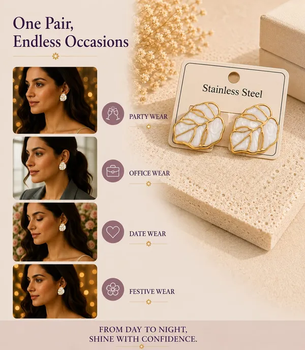 Elegant_White_Leaf_Stud_Earrings_For_Women_Gold_Tone_Botanical_Leaf_Design_Stainless_Steel_Fashion_Jewellery_Stylish_Statement_Earrings_For_Girls_Party_Wear_Festive_Wedding_And_Everyday_Accessories