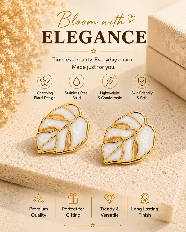 Elegant_White_Leaf_Stud_Earrings_For_Women_Gold_Tone_Botanical_Leaf_Design_Stainless_Steel_Fashion_Jewellery_Stylish_Statement_Earrings_For_Girls_Party_Wear_Festive_Wedding_And_Everyday_Accessories