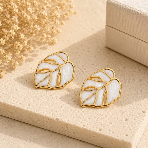 Elegant_White_Leaf_Stud_Earrings_For_Women_Gold_Tone_Botanical_Leaf_Design_Stainless_Steel_Fashion_Jewellery_Stylish_Statement_Earrings_For_Girls_Party_Wear_Festive_Wedding_And_Everyday_Accessories