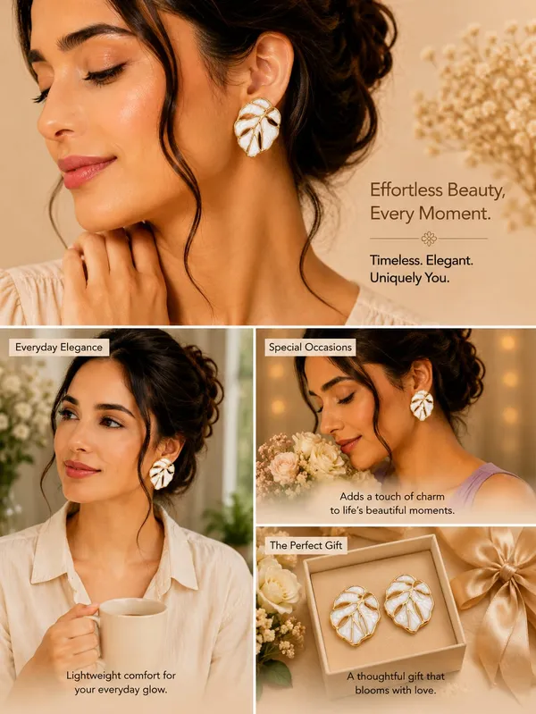 Elegant_White_Leaf_Stud_Earrings_For_Women_Gold_Tone_Botanical_Leaf_Design_Stainless_Steel_Fashion_Jewellery_Stylish_Statement_Earrings_For_Girls_Party_Wear_Festive_Wedding_And_Everyday_Accessories