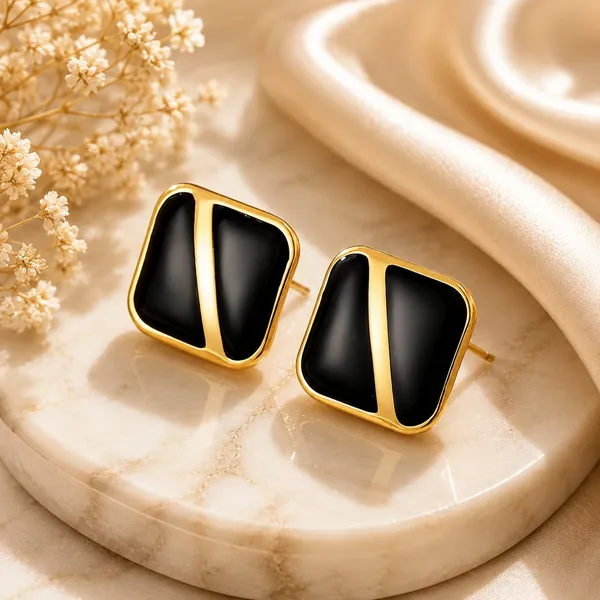 Black_Enamel_Geometric_Stud_Earrings_For_Women_Gold_Tone_Square_Design_Elegant_Minimalist_Trendy_Fashion_Jewellery_For_Casual_Office_Party_And_Festive_Wear