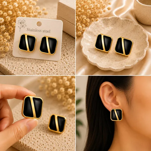 Black_Enamel_Geometric_Stud_Earrings_For_Women_Gold_Tone_Square_Design_Elegant_Minimalist_Trendy_Fashion_Jewellery_For_Casual_Office_Party_And_Festive_Wear