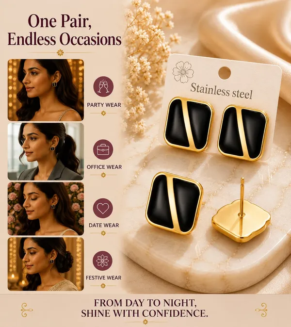Black_Enamel_Geometric_Stud_Earrings_For_Women_Gold_Tone_Square_Design_Elegant_Minimalist_Trendy_Fashion_Jewellery_For_Casual_Office_Party_And_Festive_Wear