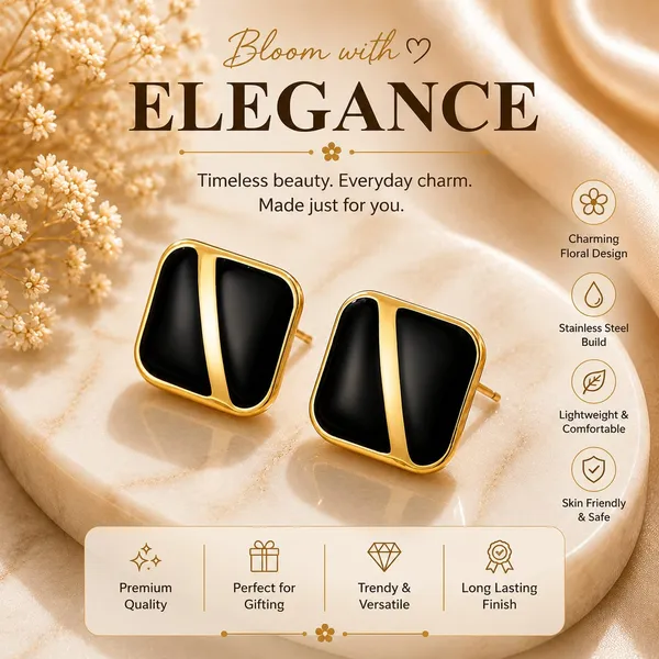 Black_Enamel_Geometric_Stud_Earrings_For_Women_Gold_Tone_Square_Design_Elegant_Minimalist_Trendy_Fashion_Jewellery_For_Casual_Office_Party_And_Festive_Wear