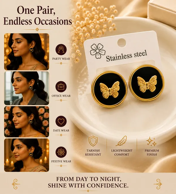 Elegant_Black_Butterfly_Stud_Earrings_For_Women_Gold_Tone_Round_Earrings_With_Glossy_Finish_Cute_Fashion_Jewellery_For_Party_Office_Festive_And_Everyday_Wear