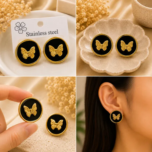 Elegant_Black_Butterfly_Stud_Earrings_For_Women_Gold_Tone_Round_Earrings_With_Glossy_Finish_Cute_Fashion_Jewellery_For_Party_Office_Festive_And_Everyday_Wear