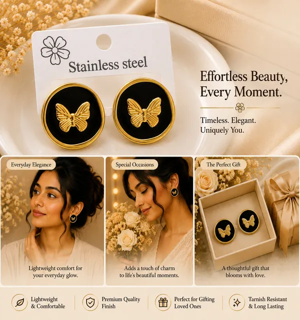 Elegant_Black_Butterfly_Stud_Earrings_For_Women_Gold_Tone_Round_Earrings_With_Glossy_Finish_Cute_Fashion_Jewellery_For_Party_Office_Festive_And_Everyday_Wear