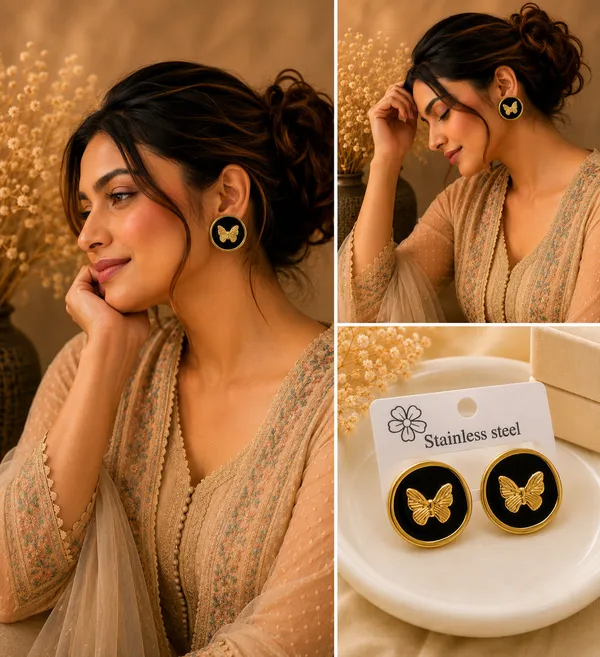Elegant_Black_Butterfly_Stud_Earrings_For_Women_Gold_Tone_Round_Earrings_With_Glossy_Finish_Cute_Fashion_Jewellery_For_Party_Office_Festive_And_Everyday_Wear