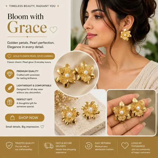 Elegant_Gold_Tone_Floral_Stud_Earrings_For_Women_With_Pearl_Center_Layered_Flower_Design_Textured_Petal_Detailing_Trendy_Fashion_Jewellery_For_Party_Festive_And_Daily_Wear