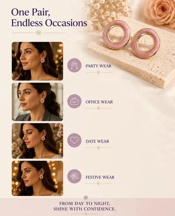 Elegant_Pink_Enamel_Round_Stud_Earrings_For_Women_Gold_Tone_Open_Circle_Design_Stylish_Minimalist_Fashion_Jewellery_For_Party_Office_Festive_And_Everyday_Wear