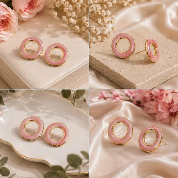 Elegant_Pink_Enamel_Round_Stud_Earrings_For_Women_Gold_Tone_Open_Circle_Design_Stylish_Minimalist_Fashion_Jewellery_For_Party_Office_Festive_And_Everyday_Wear
