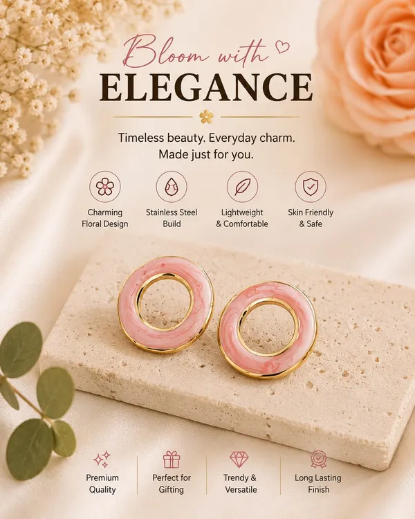 Elegant_Pink_Enamel_Round_Stud_Earrings_For_Women_Gold_Tone_Open_Circle_Design_Stylish_Minimalist_Fashion_Jewellery_For_Party_Office_Festive_And_Everyday_Wear
