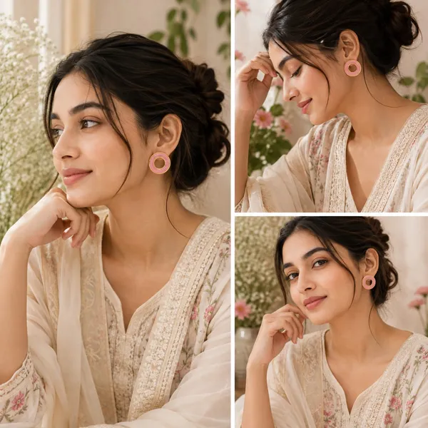 Elegant_Pink_Enamel_Round_Stud_Earrings_For_Women_Gold_Tone_Open_Circle_Design_Stylish_Minimalist_Fashion_Jewellery_For_Party_Office_Festive_And_Everyday_Wear